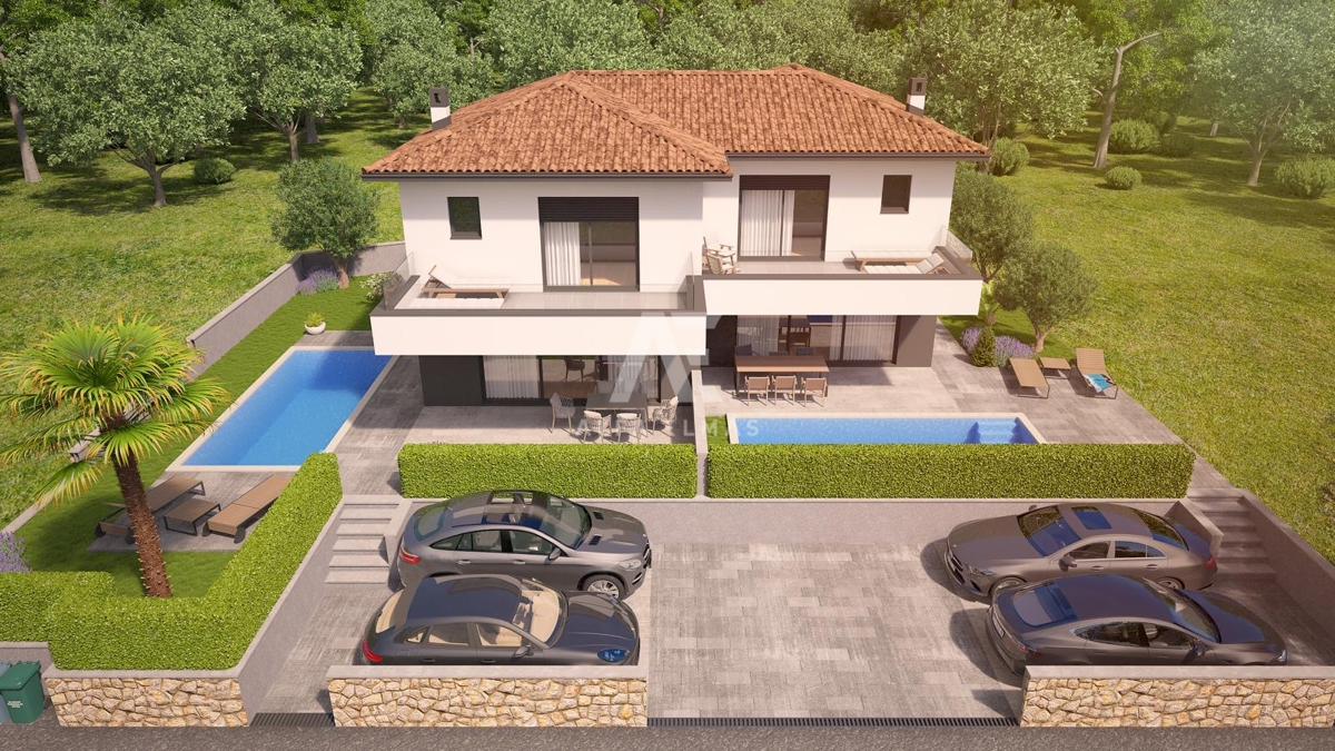 Malinska, Nova dvojna hiša z bazenom v bližini centra! ID 650