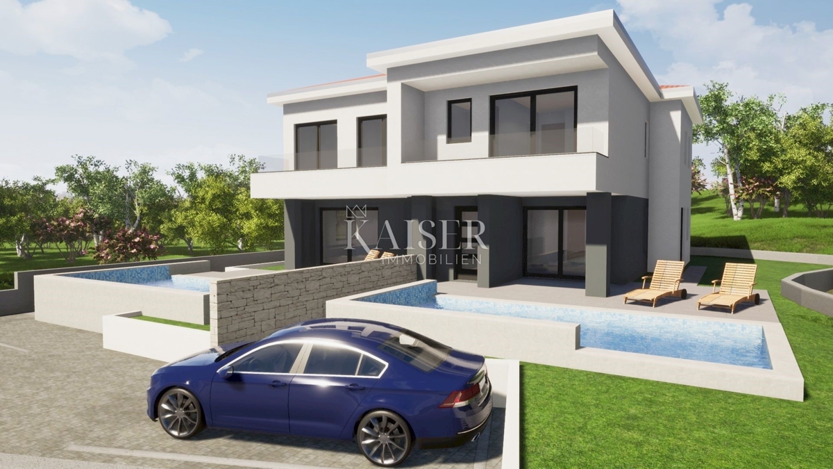 Otok Krk, Malinska - moderna polsamostojna hiša 120m2 z bazenom