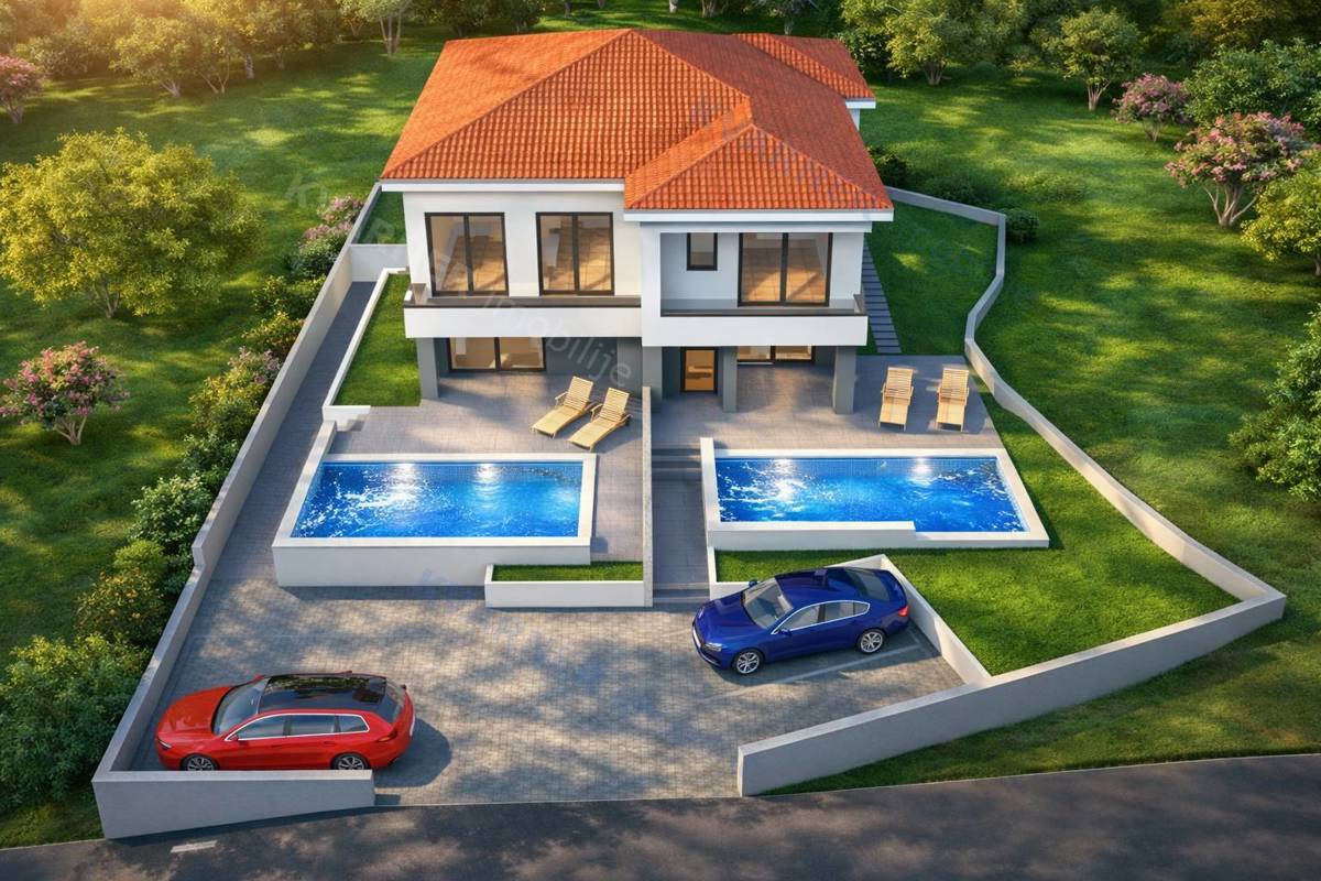 Malinska - nova dvojna hiša z bazenom