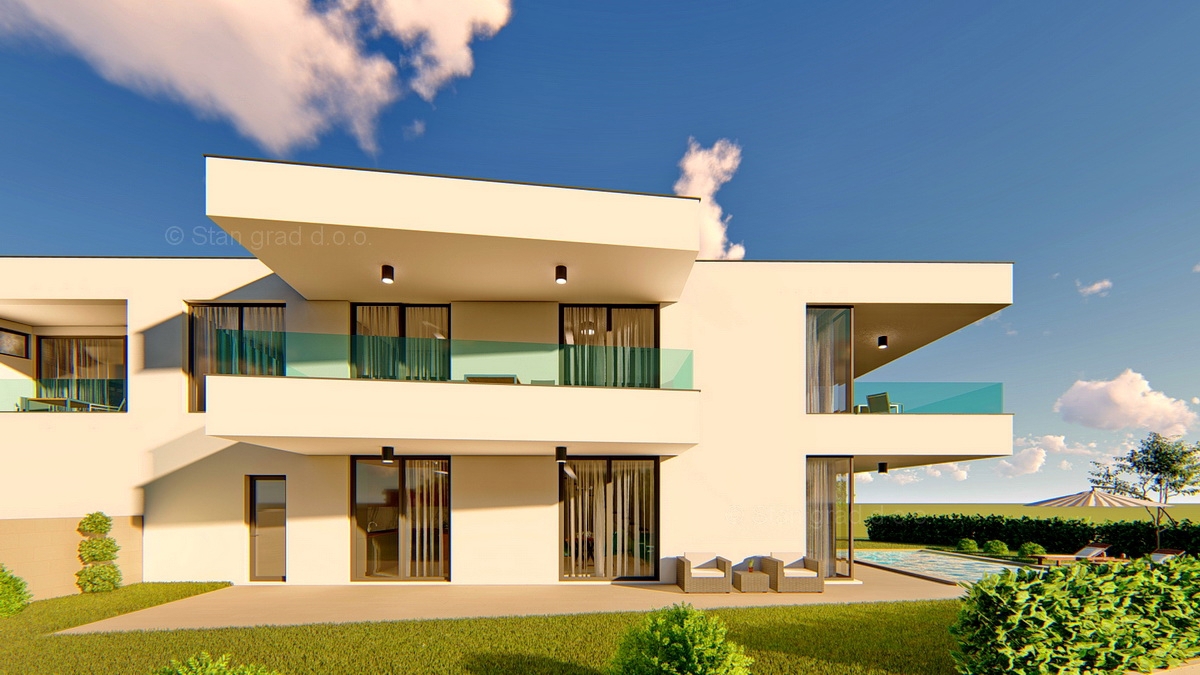 Omišalj, novogradnja, dizajnersko zasnovan in moderno grajen dvojček z vrtom, PRODAJA!