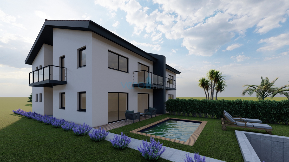 Otok Krk, zaliv Soline, novogradnja, dvojna hiša 130 m2 s bazenom, razgled, prodaja
