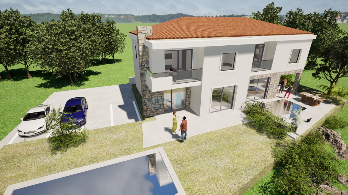 Malinska, otok Krk, nova moderna dvojna hiša, bazen, razgled, vrt, prodaja